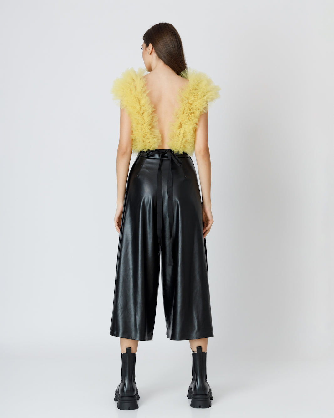 Body Lemon Cu Volane Din Tulle Stratificat