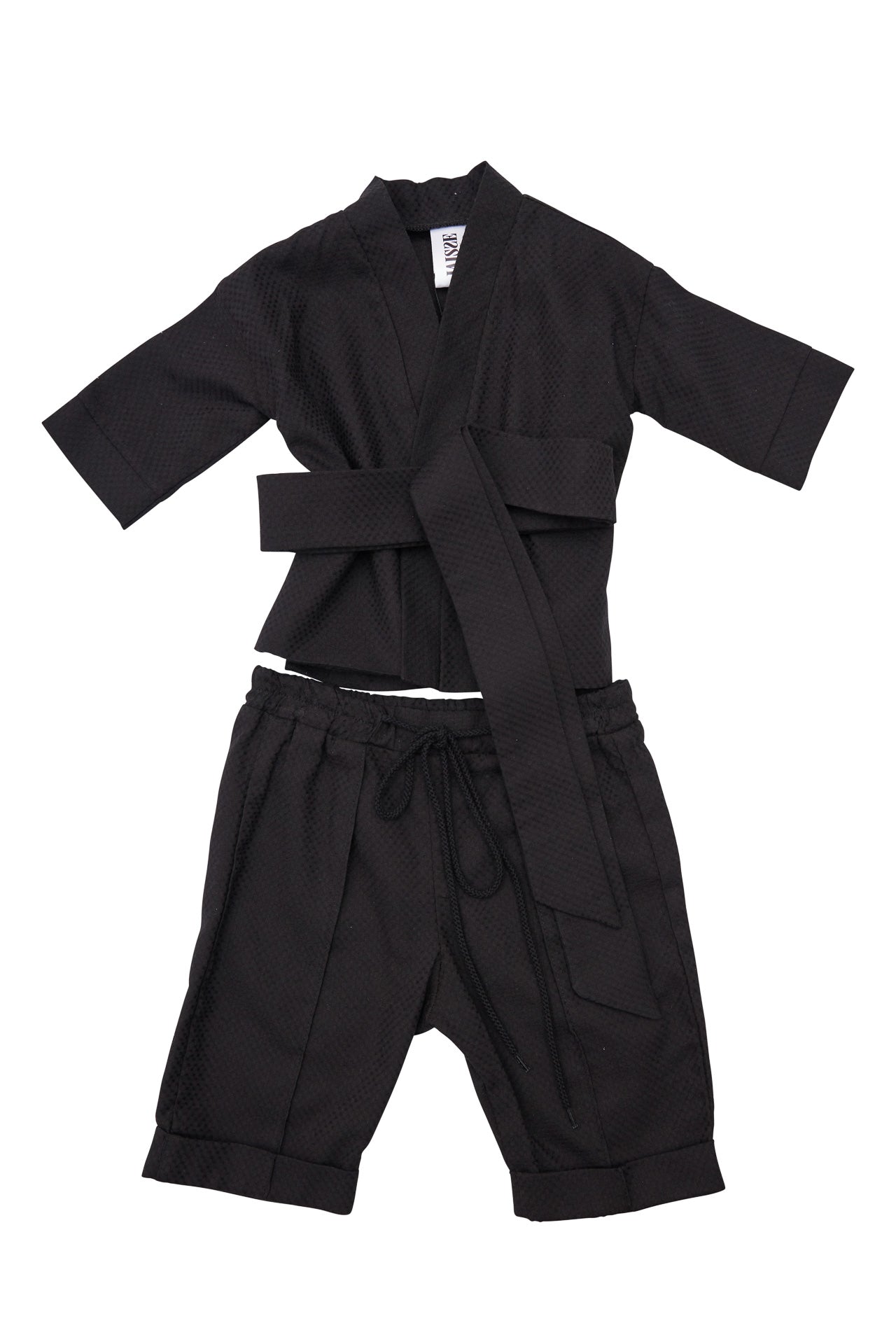 Kimono copii din bumbac negru texturat