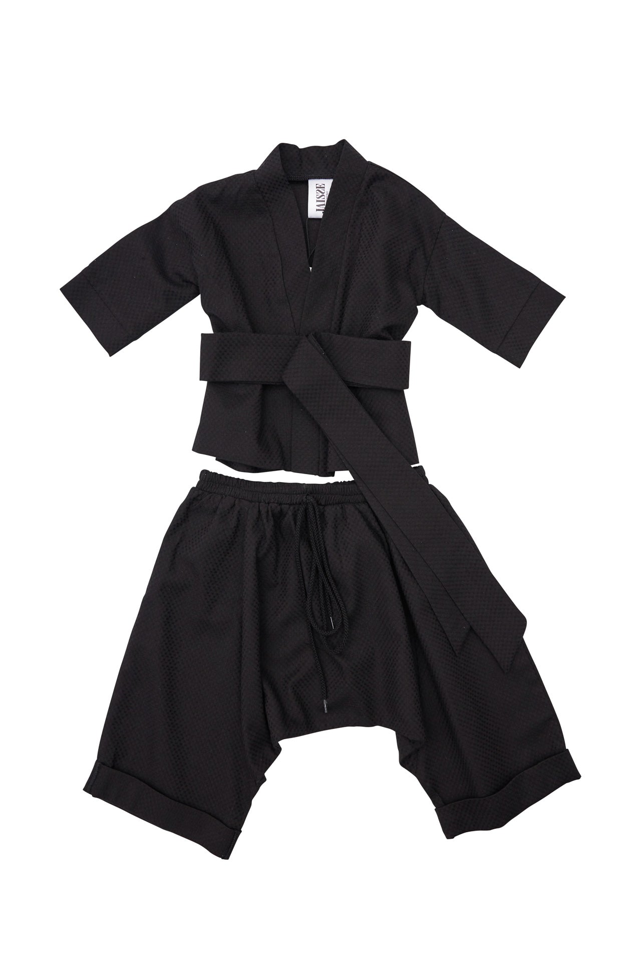 Pantalon copii lejer negru din bumbac texturat