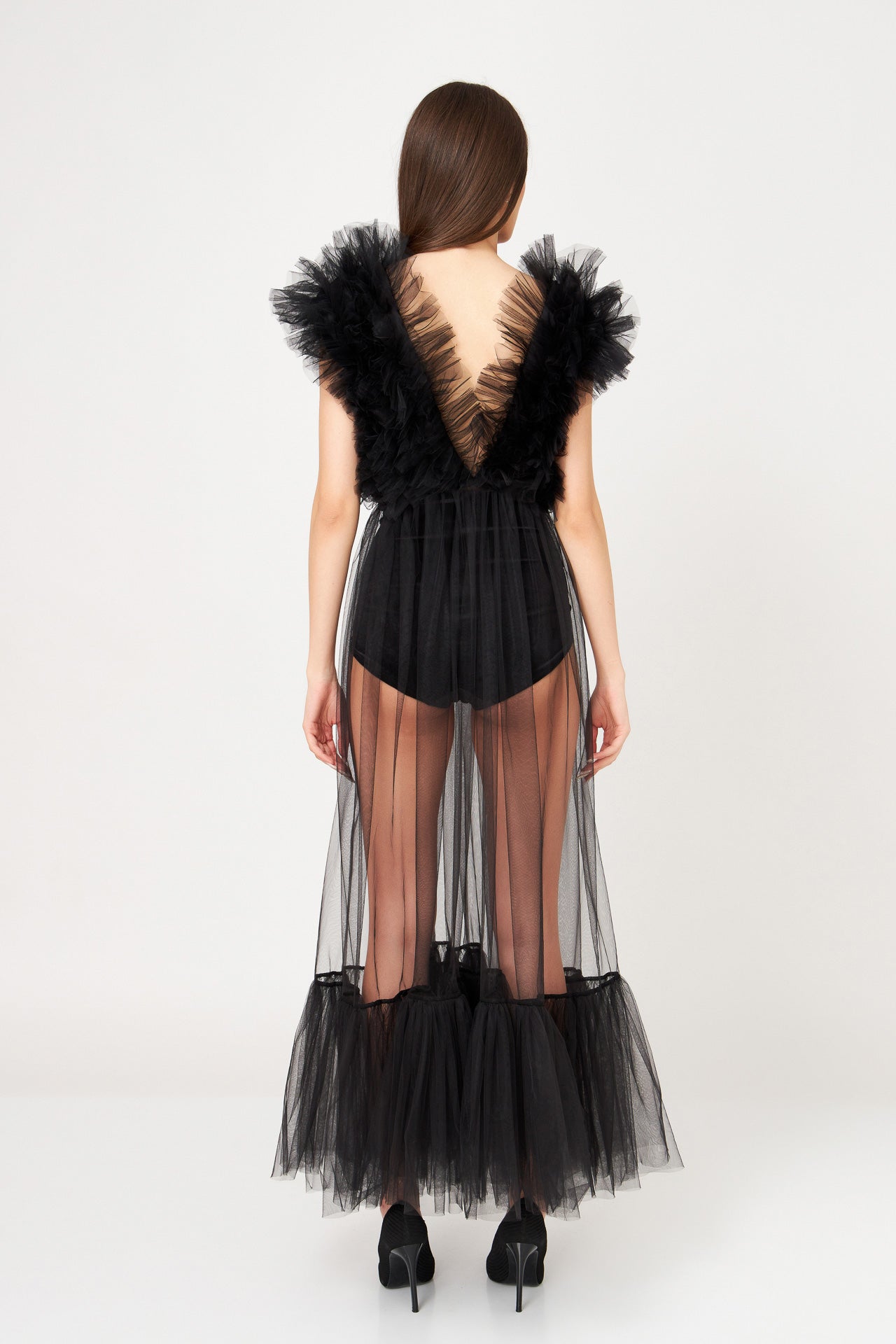 Rochie Maxi Din Tulle Cu Volane Stratificate