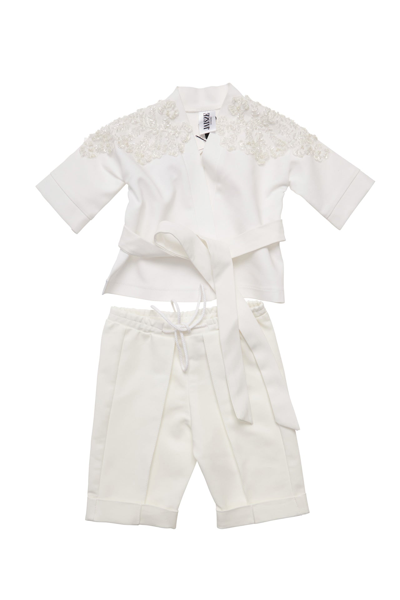 Kimono copii alb din stofa brodat manual