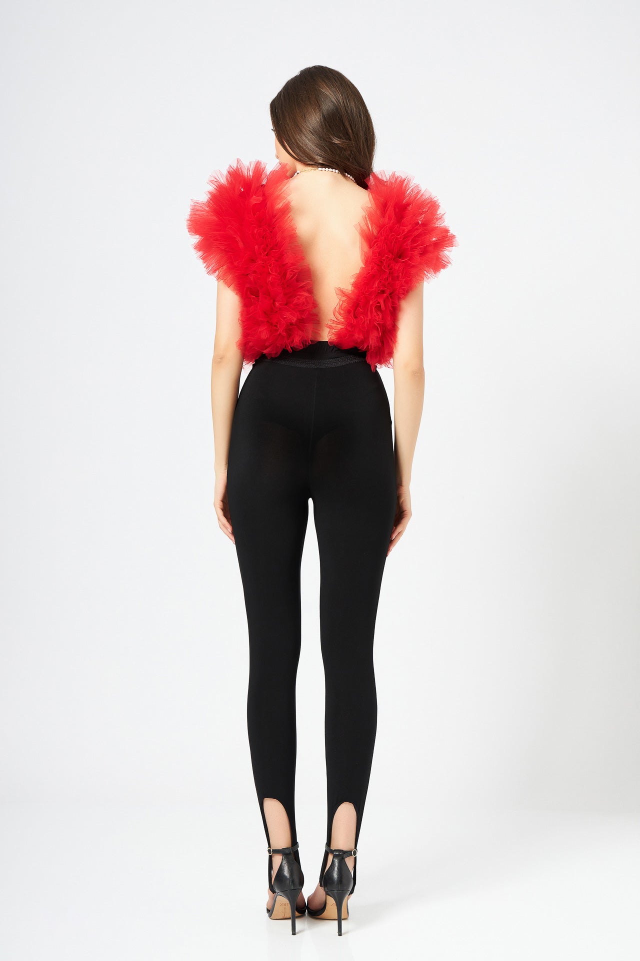 Body Rosu Cu Volane Din Tulle Stratificat