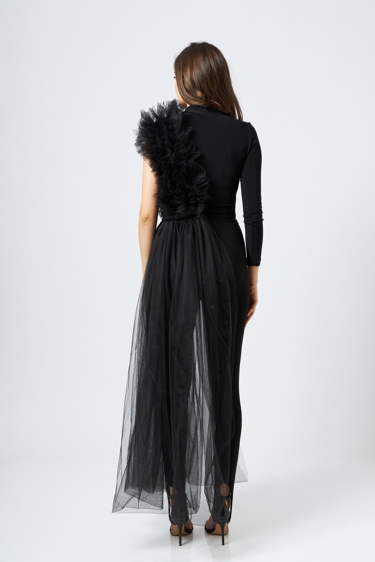 Body Negru Asimetric Cu Detalii Din Tulle
