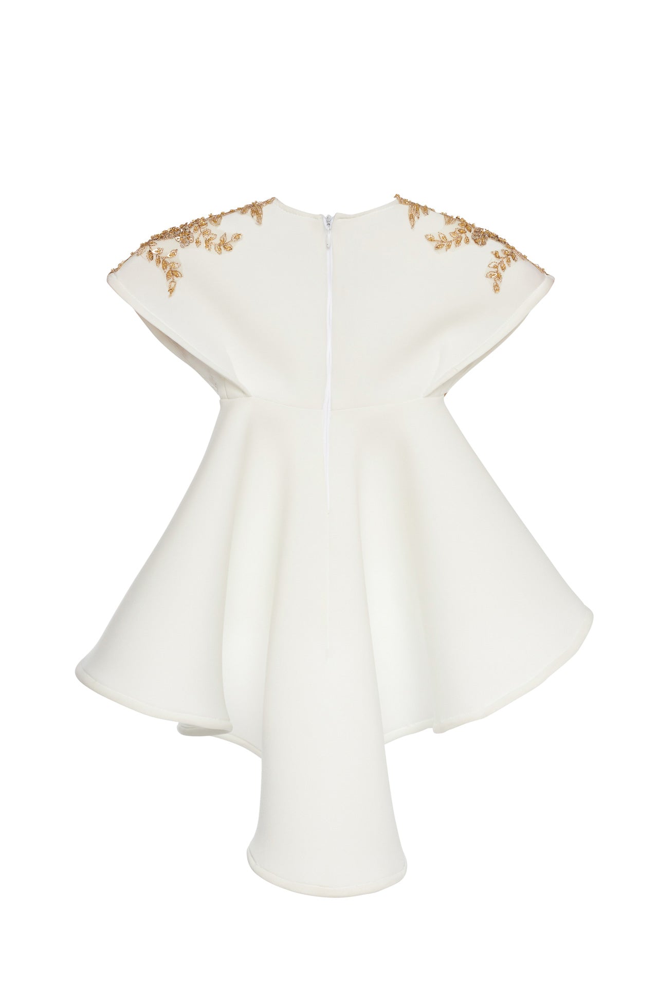 Rochie copii alba brodata manual cu broderie aurie