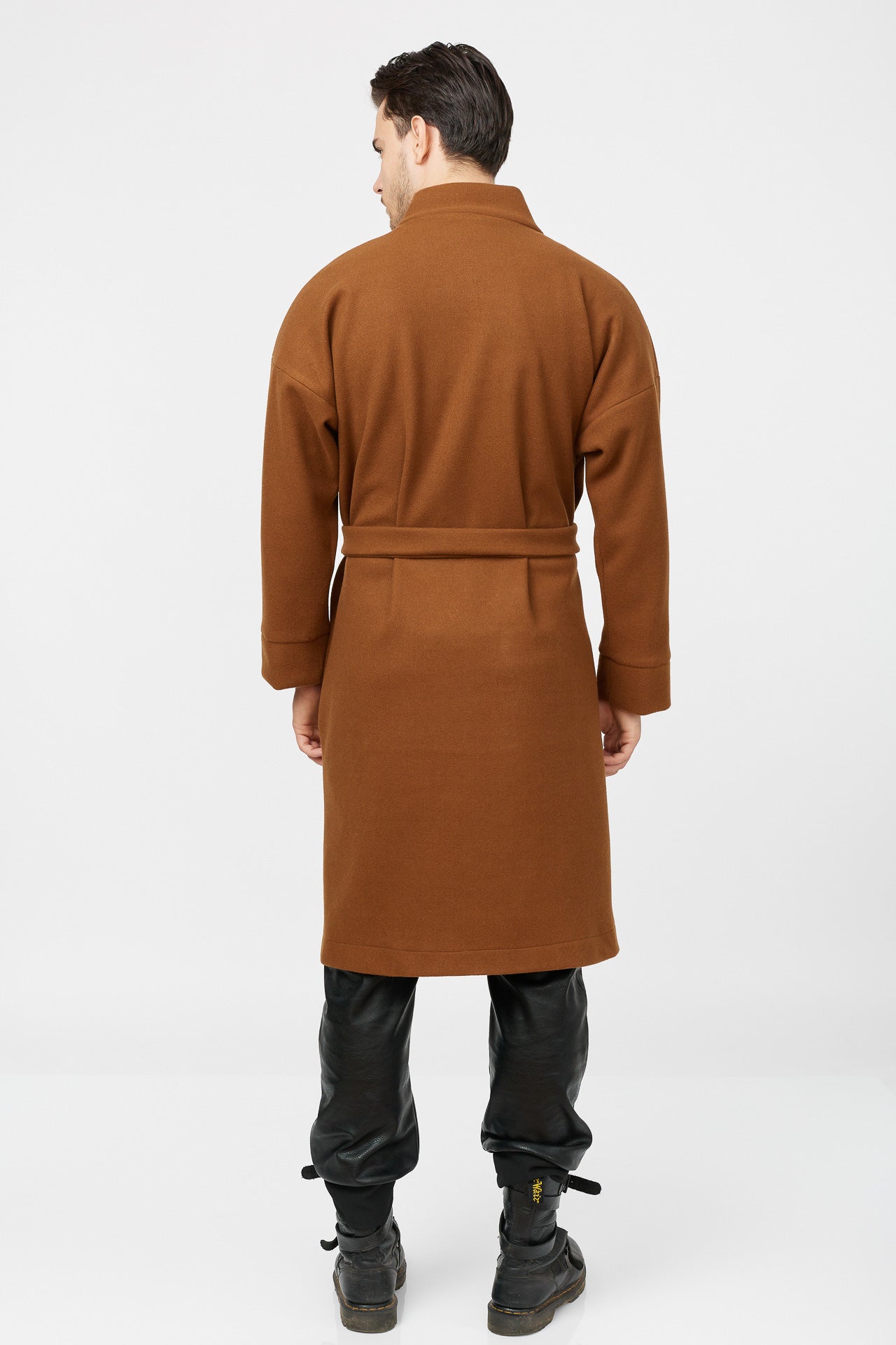 Palton maro tip kimono din amestec de lână