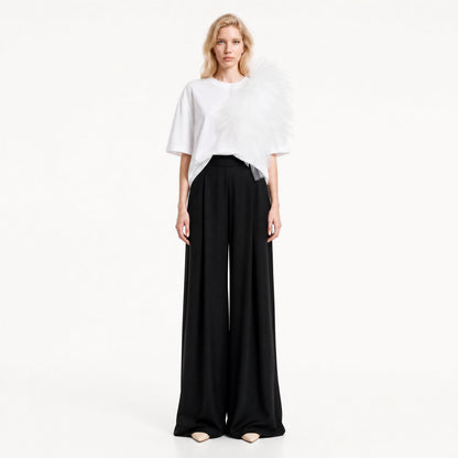 Tricou Alb Oversized Cu Aplicație Din Tulle