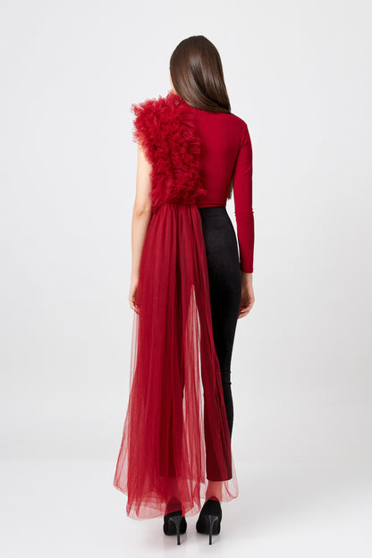 Body Burgundy Asimetric Cu Detalii Din Tulle