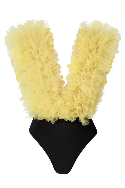 Body Lemon Cu Volane Din Tulle Stratificat