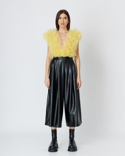 Body Lemon Cu Volane Din Tulle Stratificat