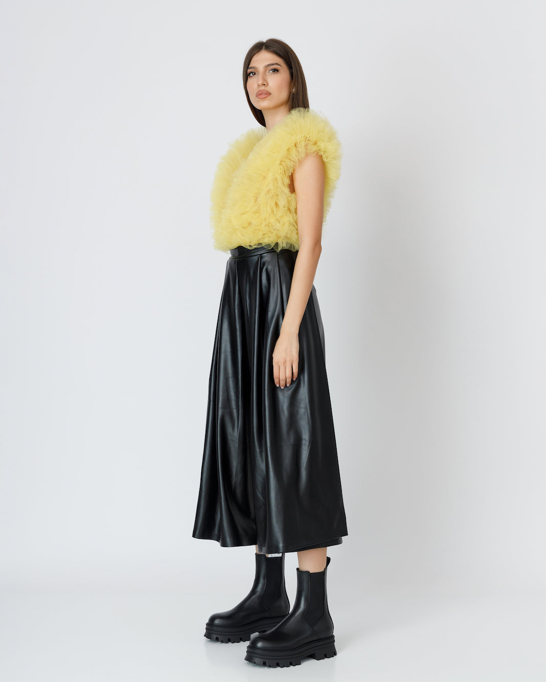 Body Lemon Cu Volane Din Tulle Stratificat
