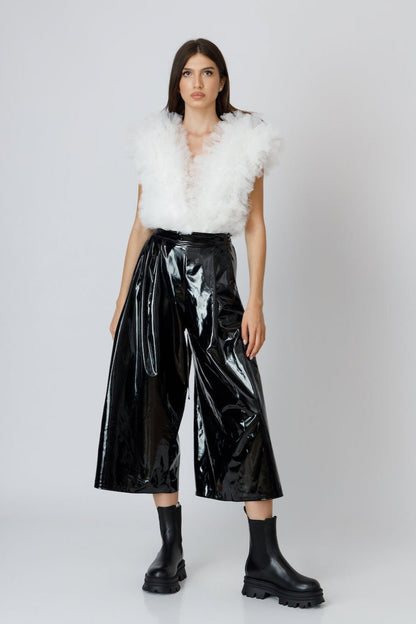 Body Alb Cu Volane Din Tulle Stratificat