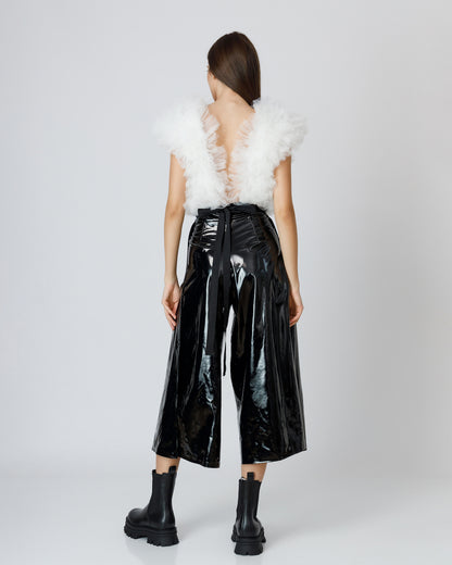 Body Alb Cu Volane Din Tulle Stratificat