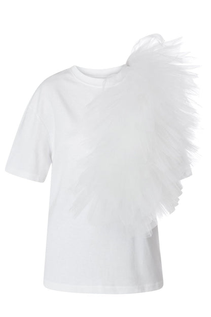 Tricou Alb Oversized Cu Aplicație Din Tulle