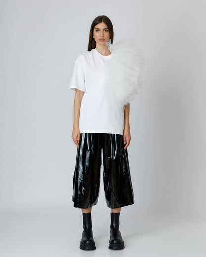 Tricou Alb Oversized Cu Aplicație Din Tulle