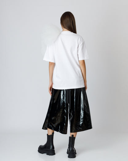 Tricou Alb Oversized Cu Aplicație Din Tulle