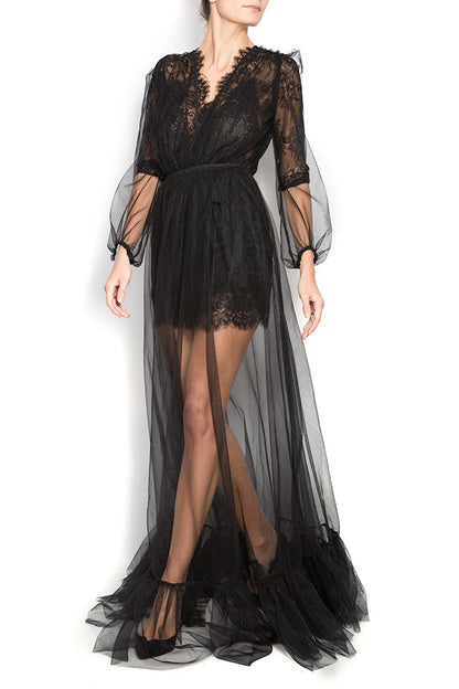 Rochie Lungă din Tulle cu Dantelă Chantilly