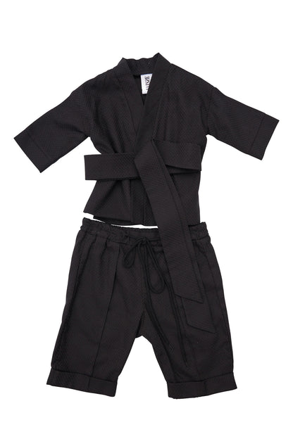 Kimono copii din bumbac negru texturat