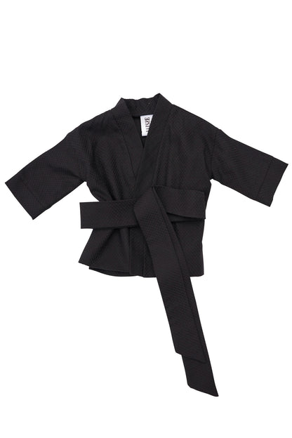 Kimono copii din bumbac negru texturat