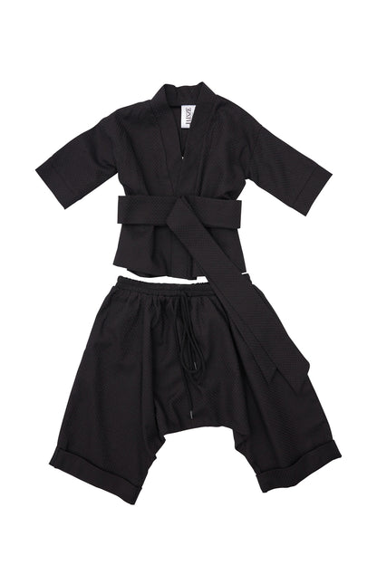 Pantalon copii lejer negru din bumbac texturat