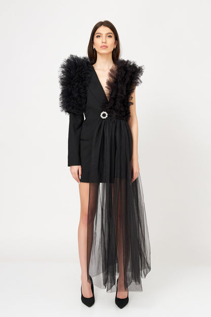 Rochie Sacou Cu Aplicații Din Tulle