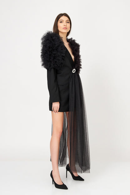 Rochie Sacou Cu Aplicații Din Tulle