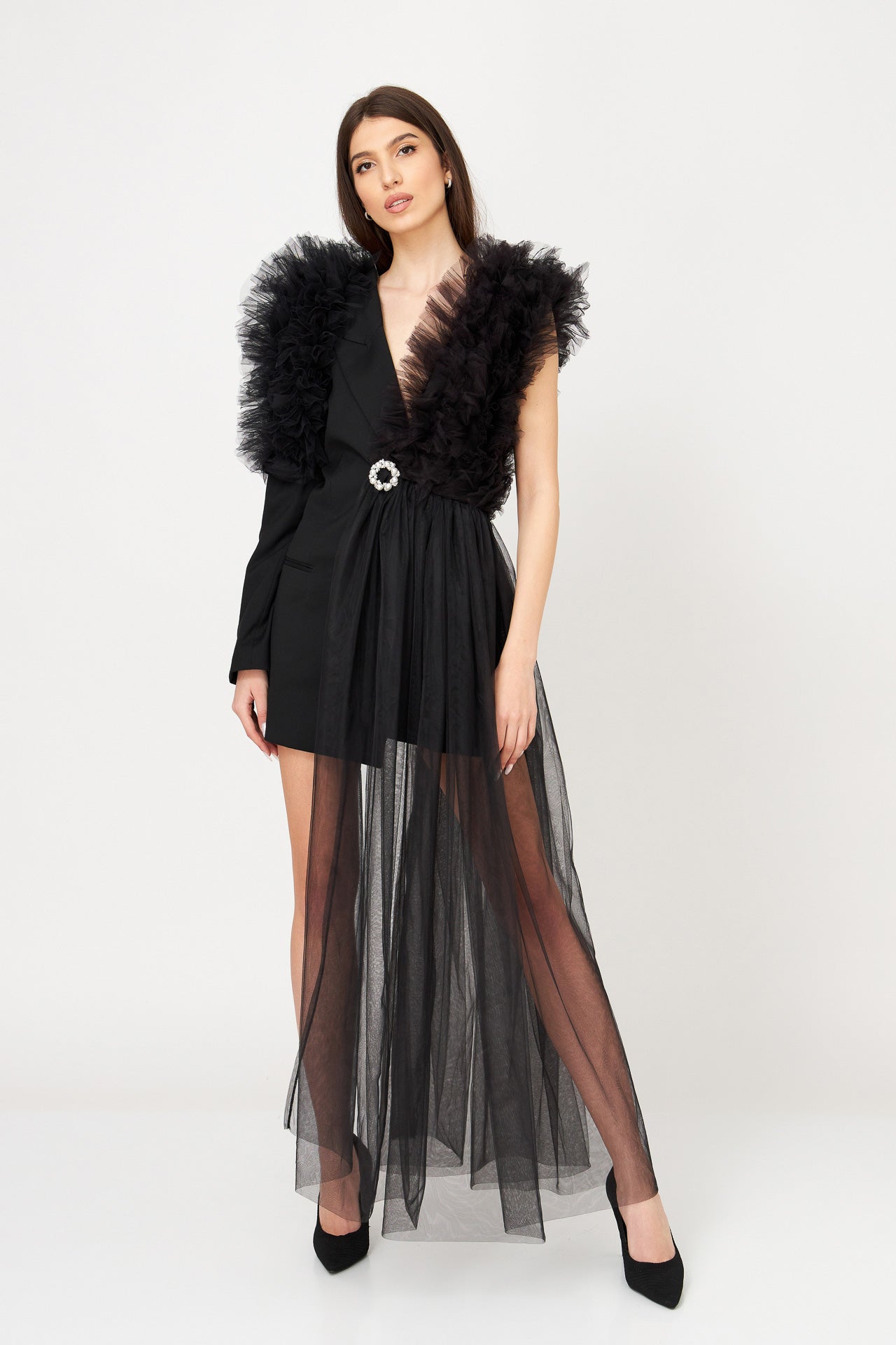 Rochie Sacou Cu Aplicații Din Tulle