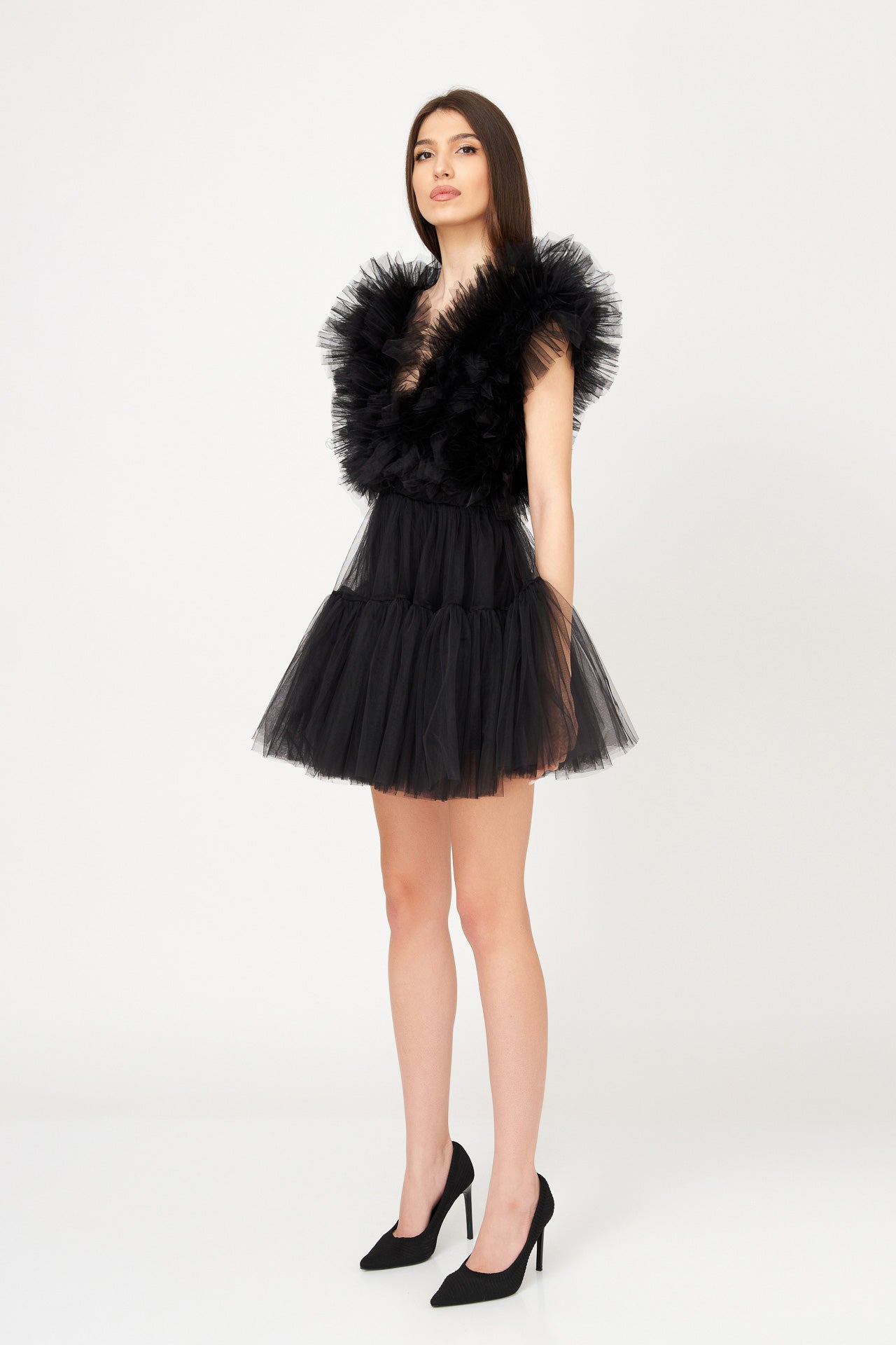 Rochie Mini Cu Volane Stratificate Din Tulle
