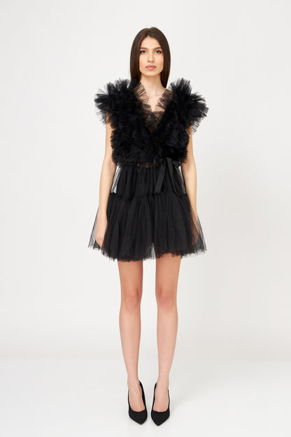 Rochie Mini Din Tulle Cu Volane Stratificate