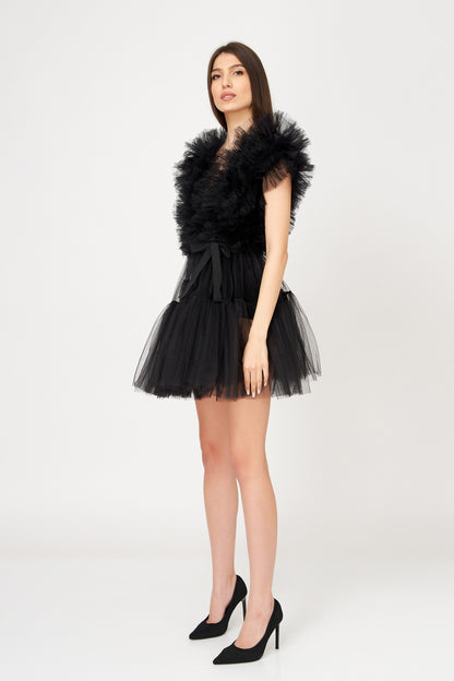Rochie Mini Din Tulle Cu Volane Stratificate