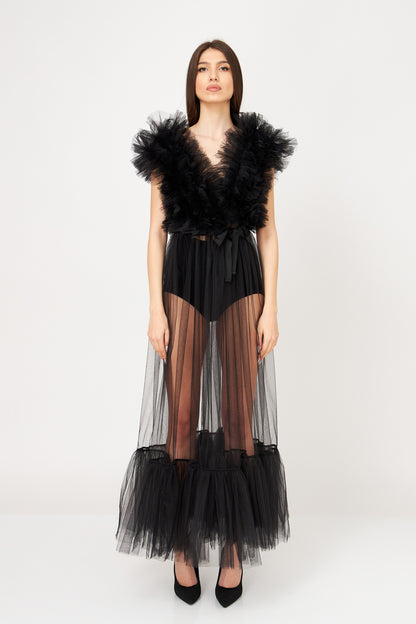 Rochie Maxi Din Tulle Cu Volane Stratificate