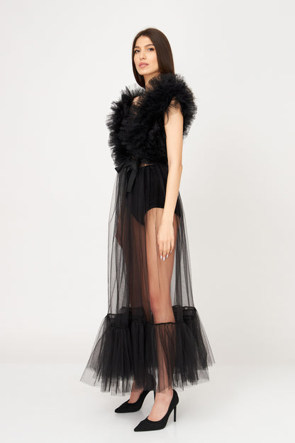 Rochie Maxi Din Tulle Cu Volane Stratificate