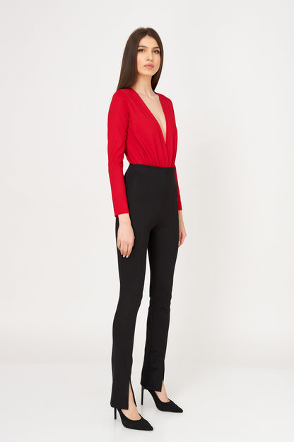 Body Roșu Cu Decolteu Adanc