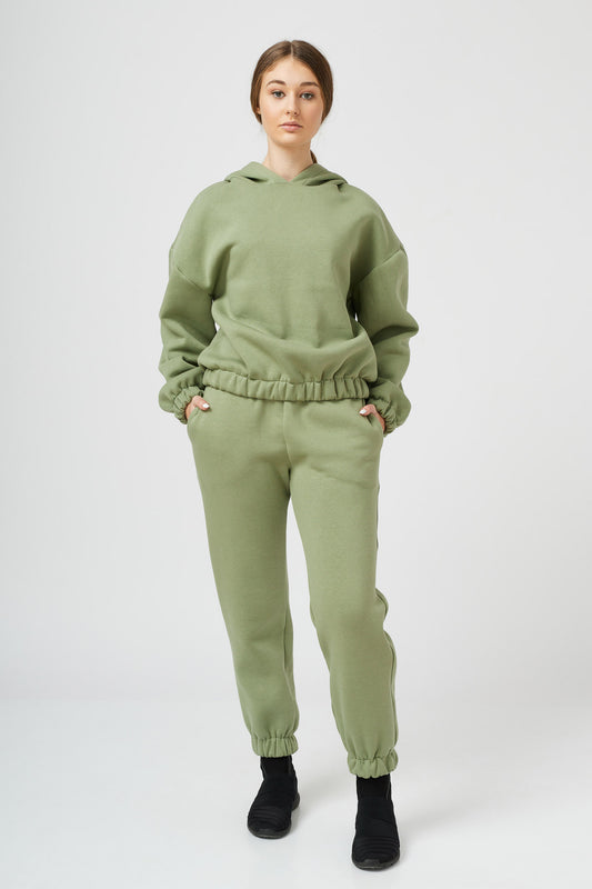 Hanorac dama oversized cu gluga din bumbac verde