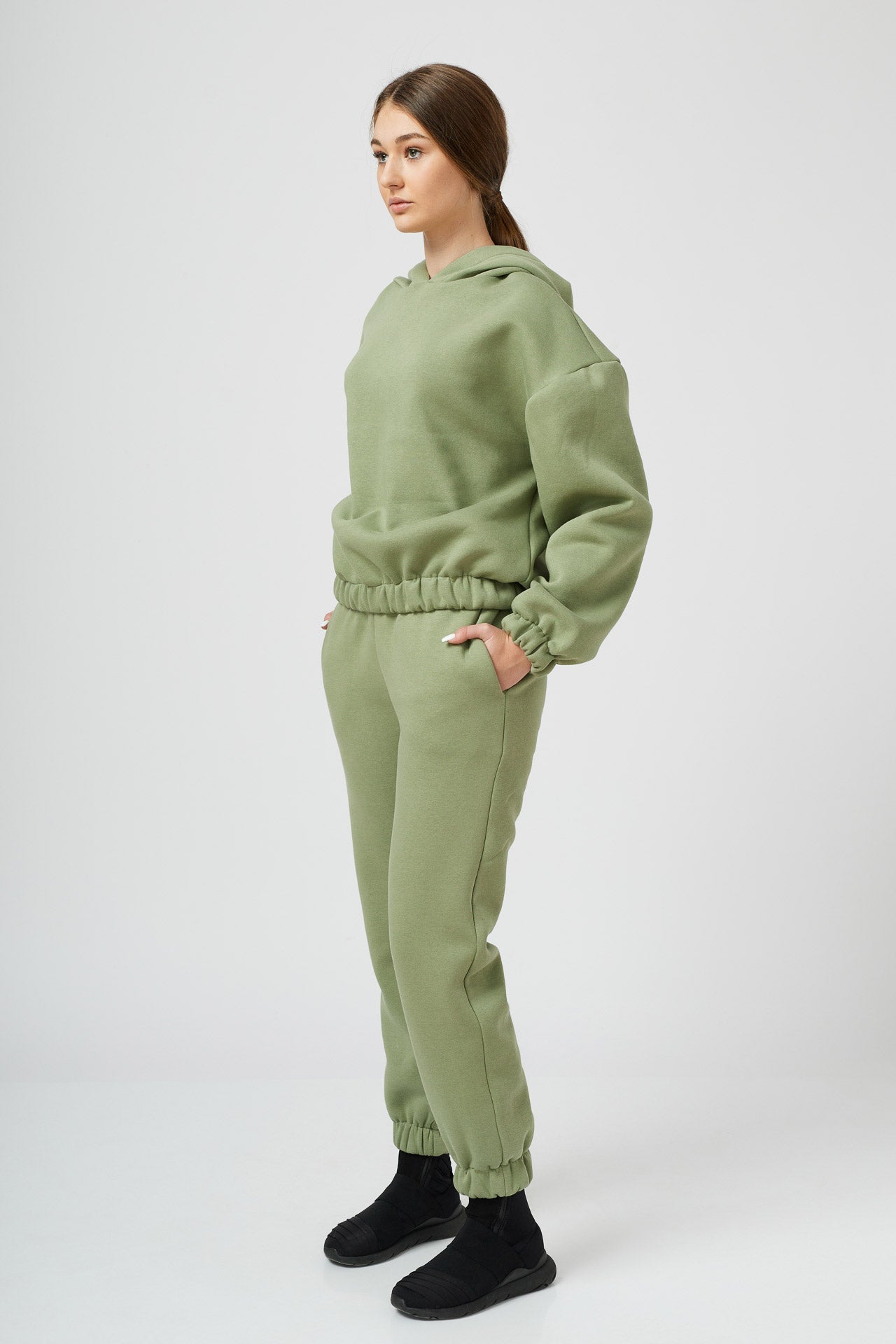 Hanorac dama oversized cu gluga din bumbac verde