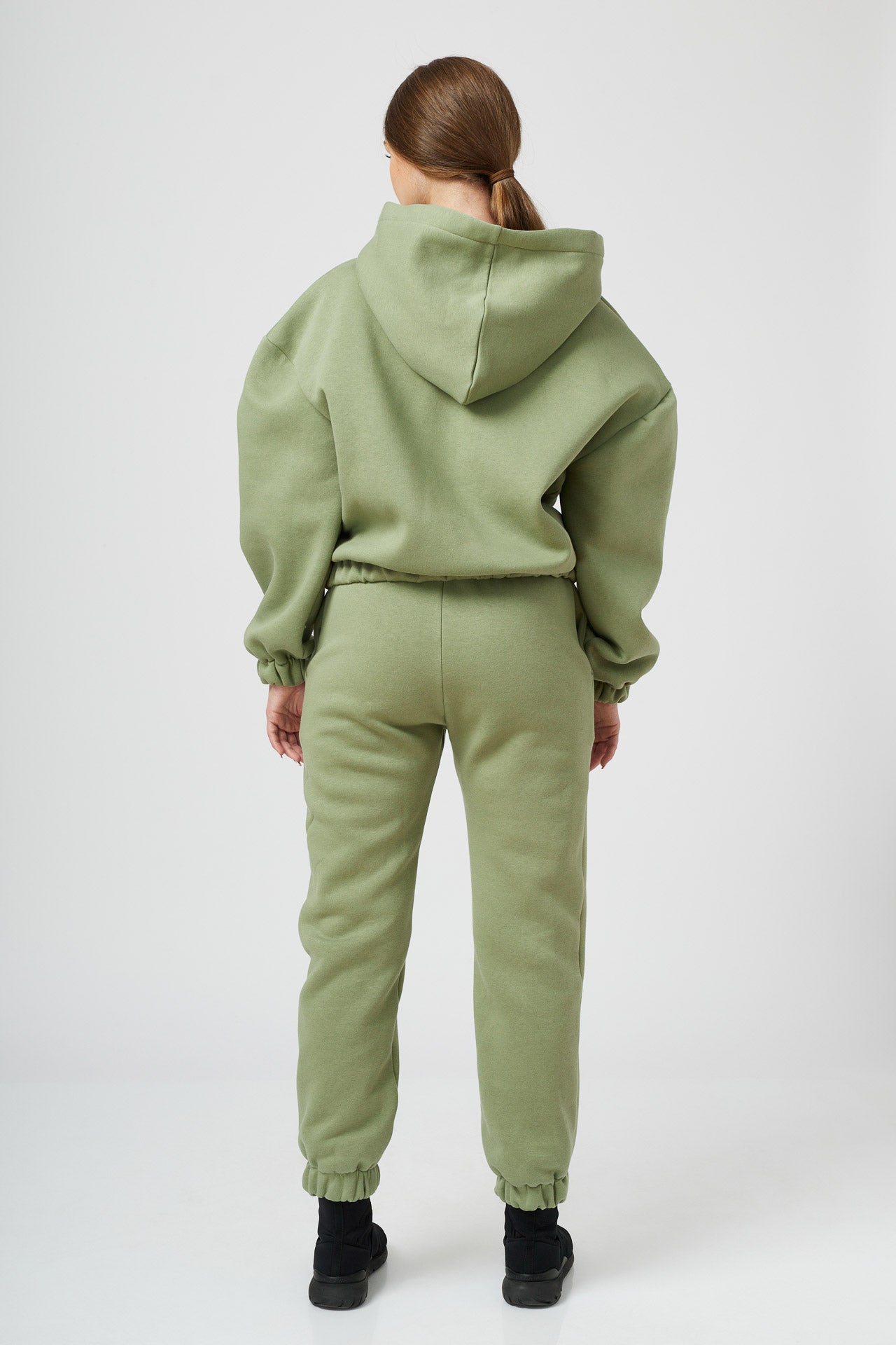 Hanorac dama oversized cu gluga din bumbac verde