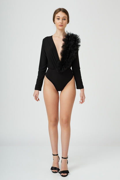 Body Cu Decolteu Adanc Si Tulle