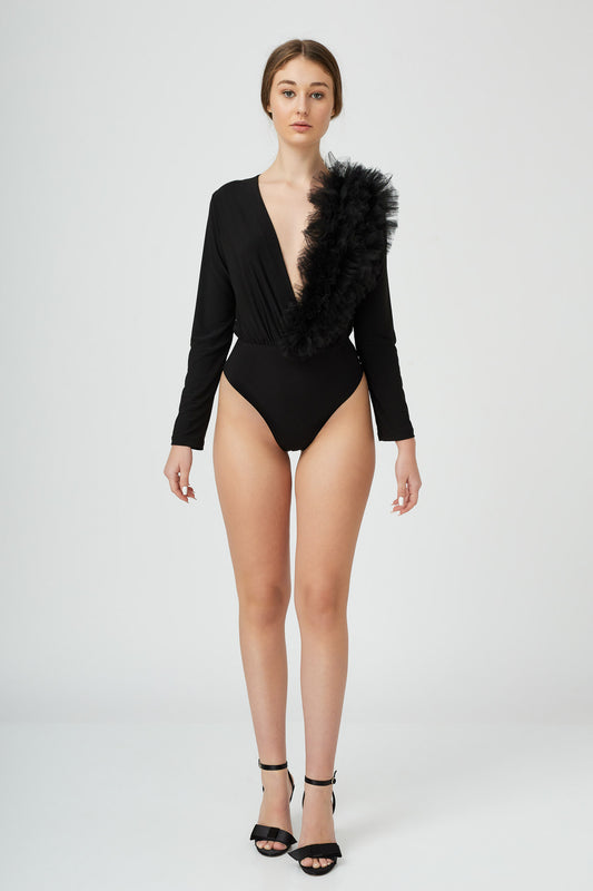 Body Cu Decolteu Adanc Si Tulle