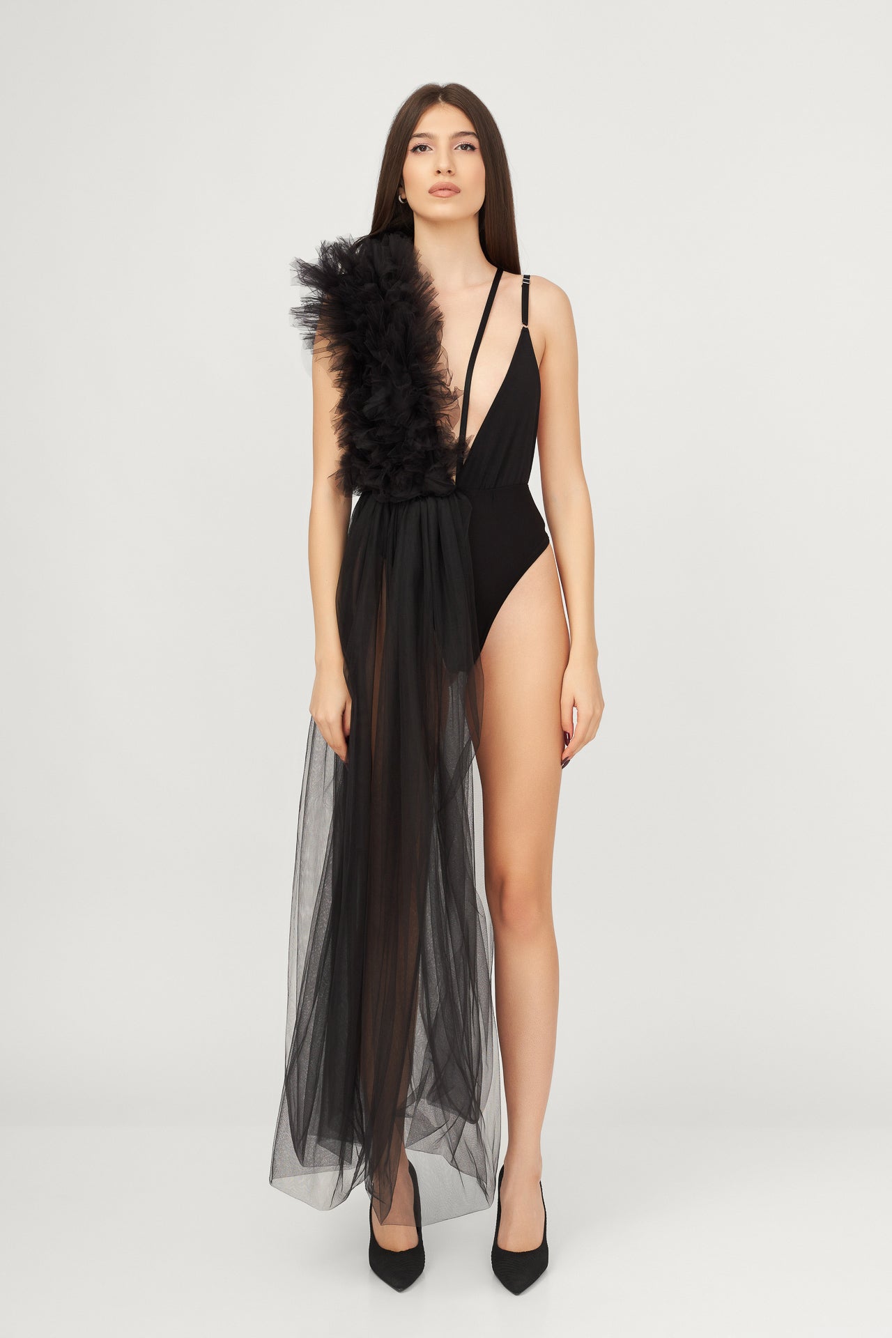 Body Deconstruit Cu Volane Din Tulle Stratificate