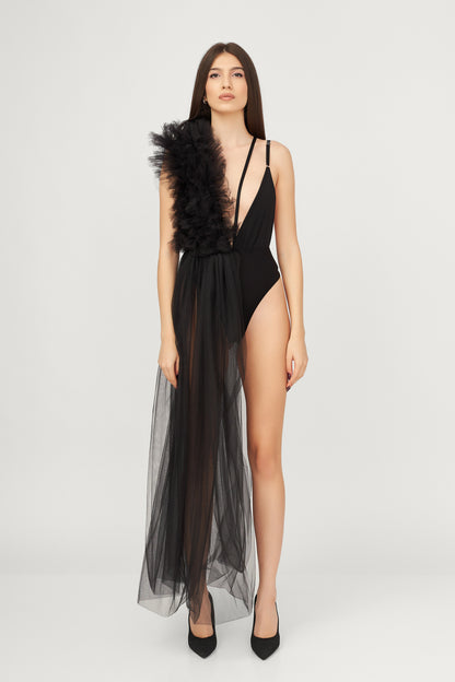 Body Deconstruit Cu Volane Din Tulle Stratificate