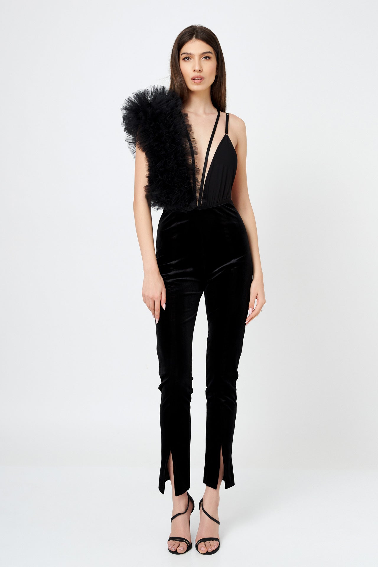 Body Asimetric Cu Volane Din Tulle