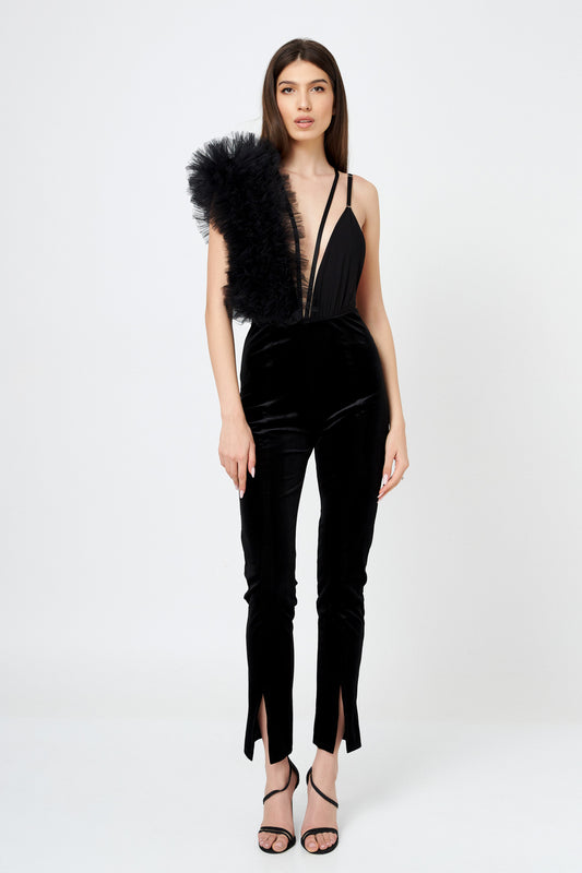 Body Asimetric Cu Volane Din Tulle