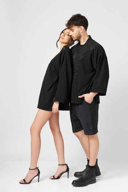 Kimono unisex din stofa brodat manual