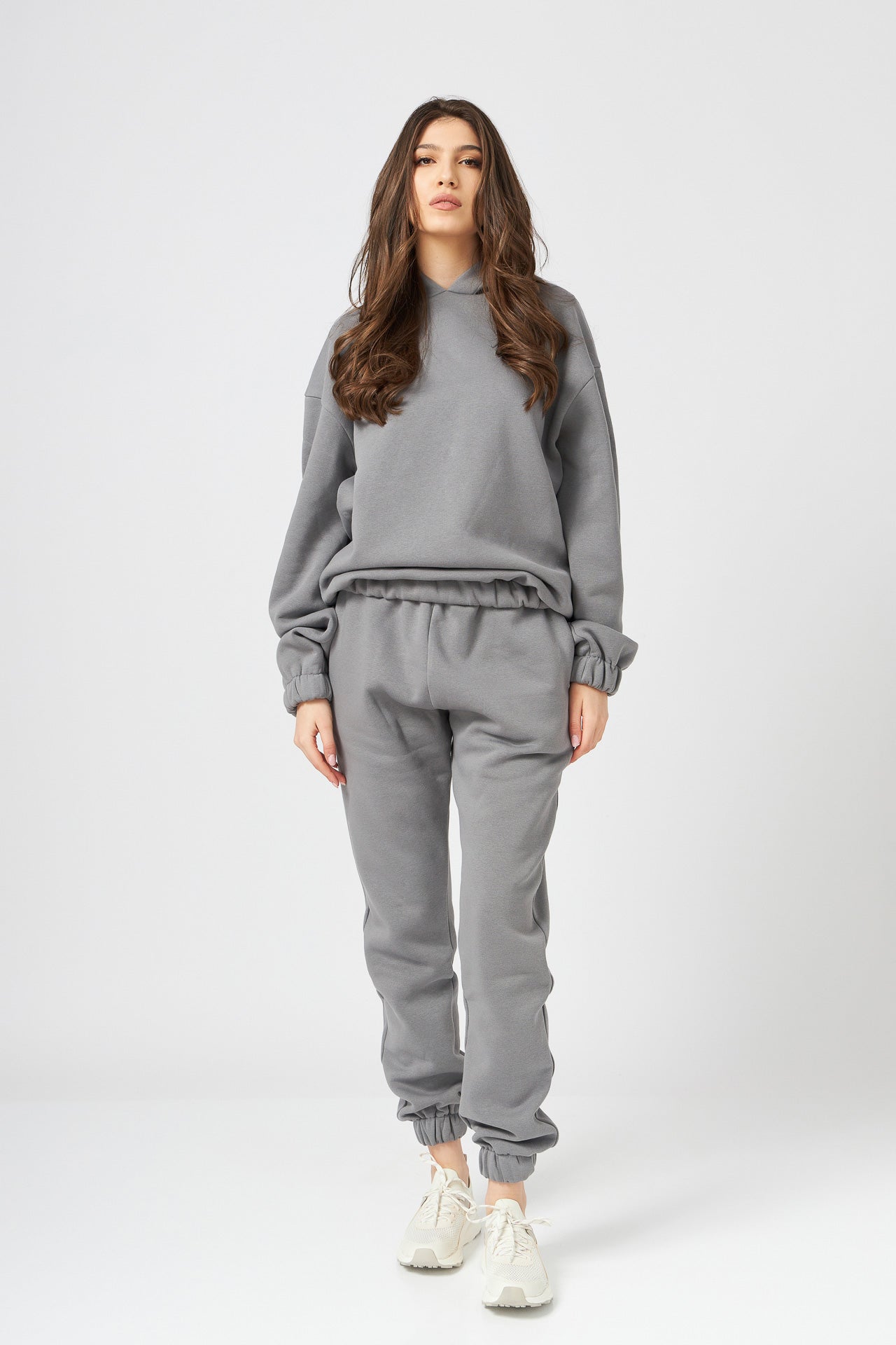 Hanorac dama oversized cu gluga din bumbac gri
