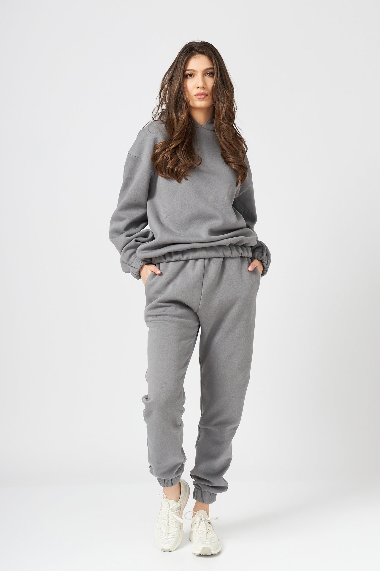 Hanorac dama oversized cu gluga din bumbac gri