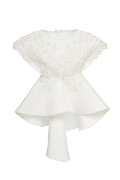 Rochie copii alba brodata manual cu broderie alba