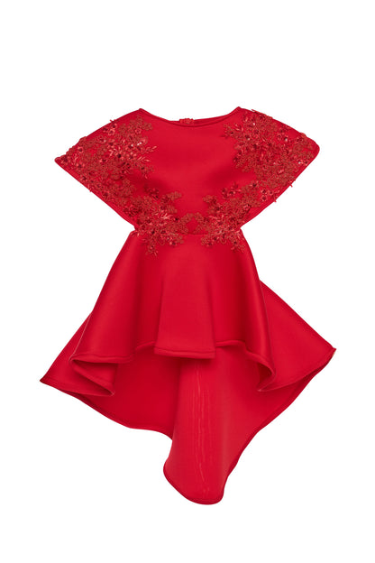 Rochie copii brodata manual cu broderie rosie