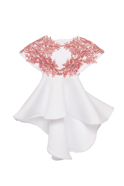 Rochie copii brodata manual cu broderie roz