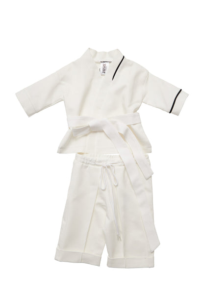 Kimono copii alb cu accent negru