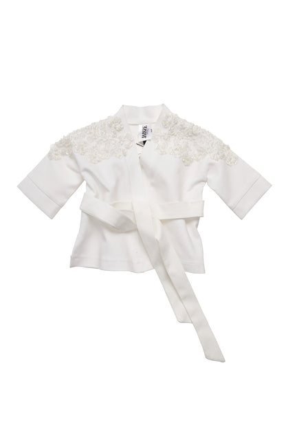 Kimono copii alb din stofa brodat manual