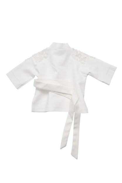 Kimono copii alb din stofa brodat manual